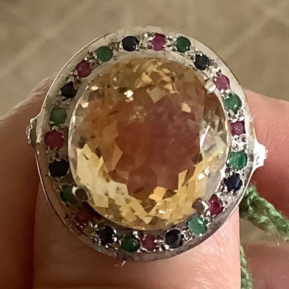 sterling SILVER 925 CITRINE/RUBY/EMERALD/BLUE SAPPHIRE WOMAN RING - Picture 1 of 11